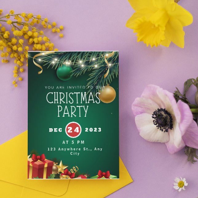 Invitación a la fiesta de Navidad moderna verde ro (Subido por el creador)