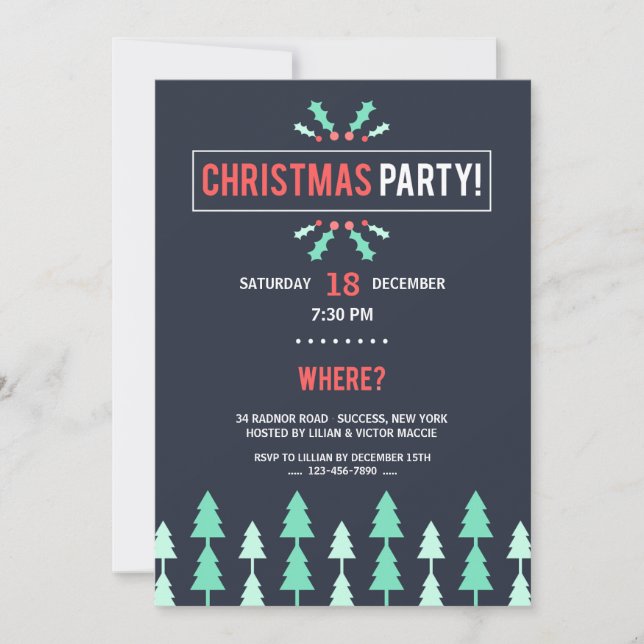 Invitación a la Fiesta de Navidad Negra con Árbole (Anverso)