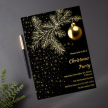Invitación a la fiesta de Navidad negra y dorada
