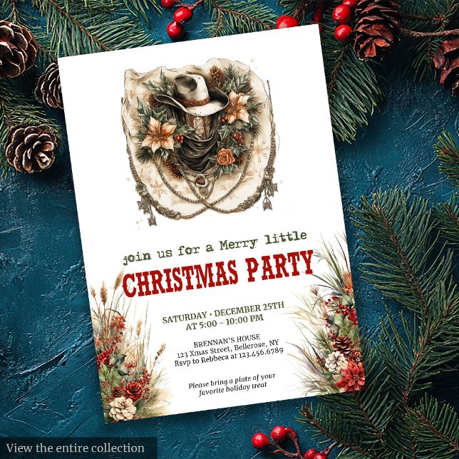 Invitación a la fiesta de Navidad occidental con c (Bandana ties Western Christmas party invite

)