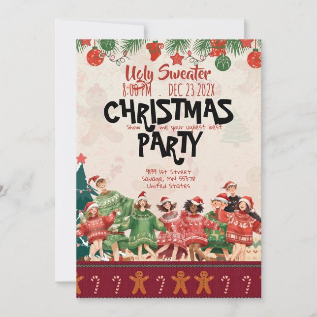 Invitación a la fiesta de Navidad para adolescente (Anverso)