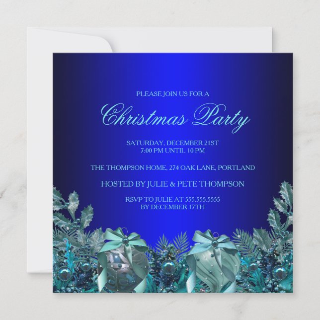 Invitación a la fiesta de Navidad Pretty Blue Baub (Anverso)