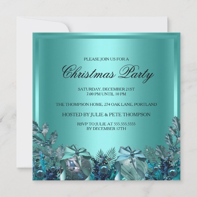 Invitación a la fiesta de Navidad Pretty Blue Baub (Anverso)