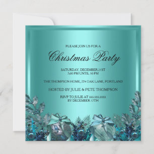 Invitación a la fiesta de Navidad Pretty Blue Baub