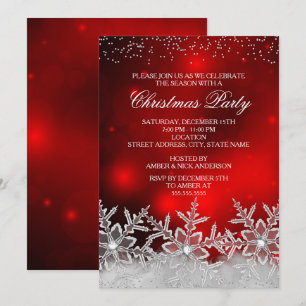 Invitación a la fiesta de Navidad roja de copo de 