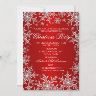 Invitación a la fiesta de Navidad roja de copo de 