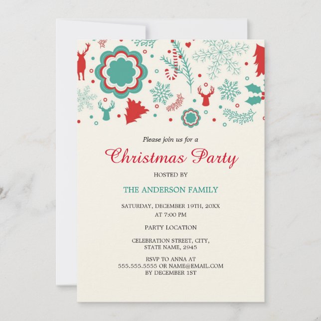 Invitación a la fiesta de Navidad roja divertida (Anverso)