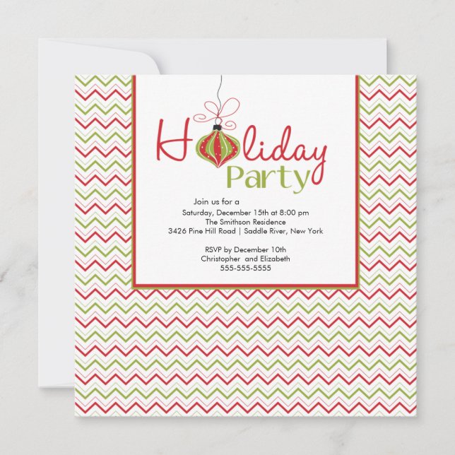 Invitación a la fiesta de Navidad Roja y Verde en  (Anverso)