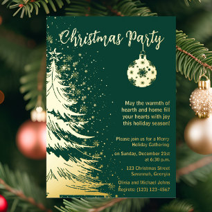 Invitación a la fiesta de Navidad verde y dorado
