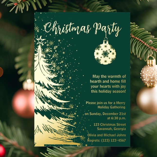 Invitación a la fiesta de Navidad verde y dorado  (Subido por el creador)
