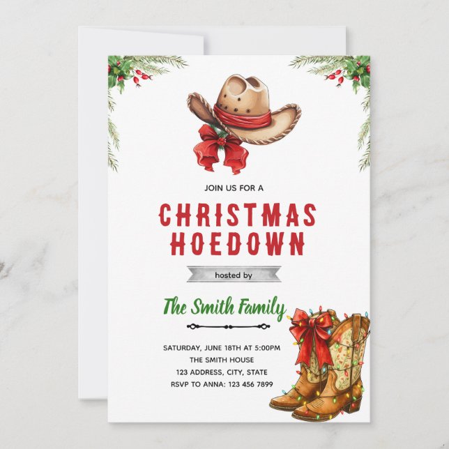invitación a la fiesta de Navidad Western Hoedown (Anverso)