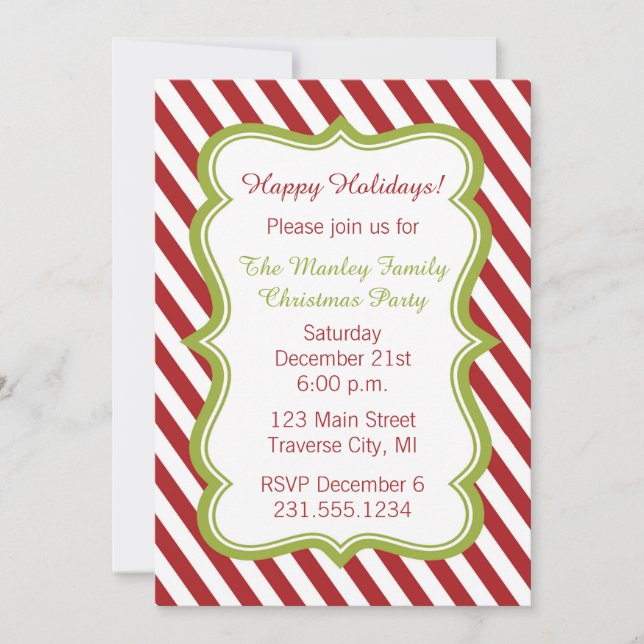 Invitación a la fiesta de Navidades Candy Cane (Anverso)