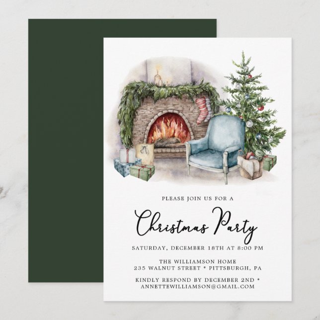 Invitación a la fiesta de Navidades caseros de col (Anverso / Reverso)