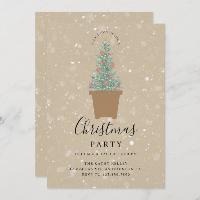 Invitación a la fiesta de Navidades con marca de p (Anverso / Reverso)