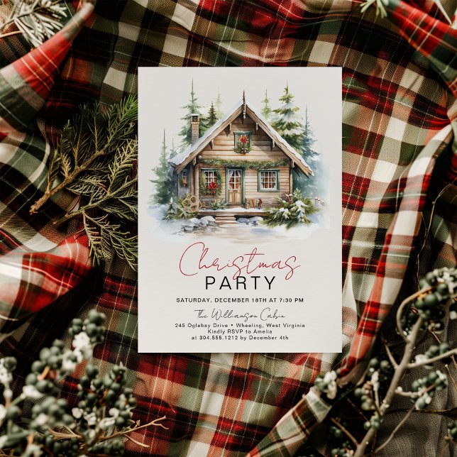 Invitación a la fiesta de Navidades de cabinas de  (Cozy Cabin Christmas Party)