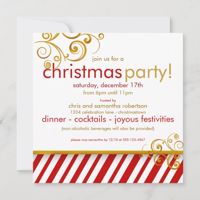 Invitación a la fiesta de Navidades de Candy Cane (Anverso)