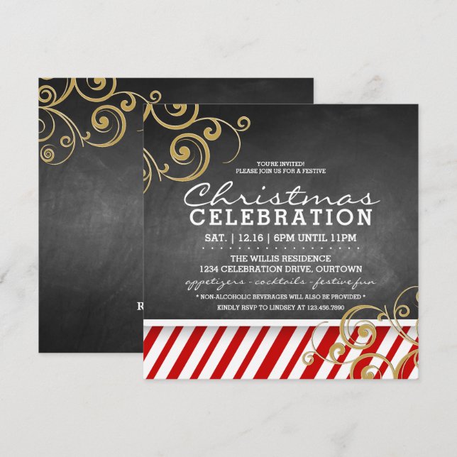 Invitación a la fiesta de Navidades de Candy Cane (Anverso / Reverso)