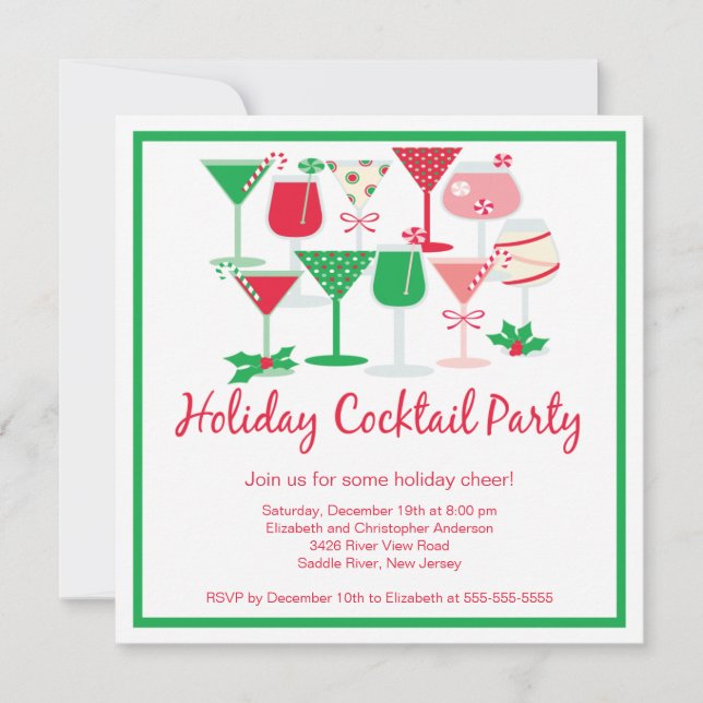 Invitación a la fiesta de Navidades de cócteles de (Anverso)