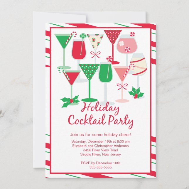 Invitación a la fiesta de Navidades de cócteles de (Anverso)