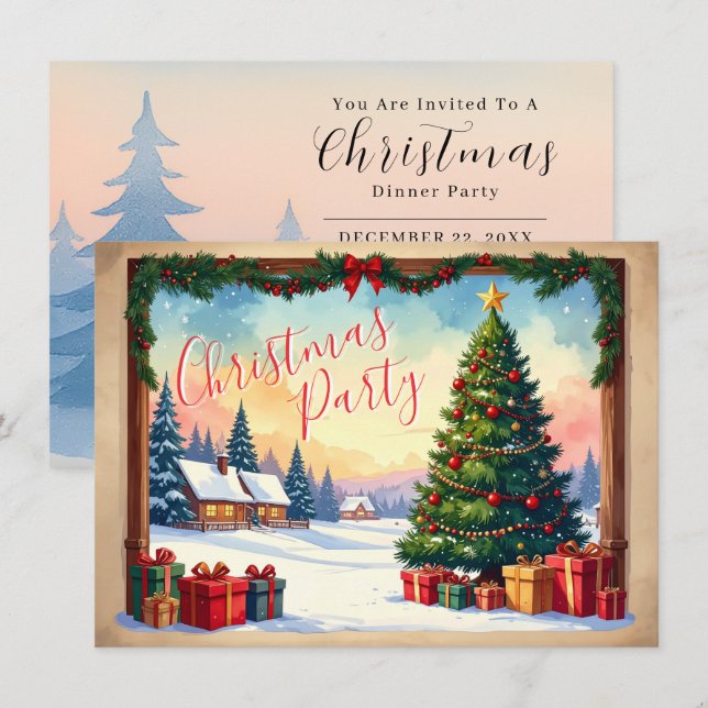 Invitación a la fiesta de Navidades de feriado clá (Anverso / Reverso)