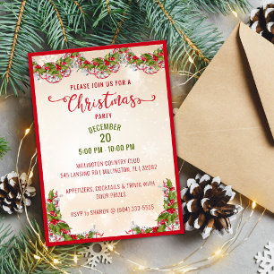 Invitación a la fiesta de navidades Holly Branch