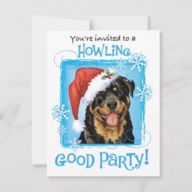 Invitación a la fiesta de navidades Rottweiler (Anverso)
