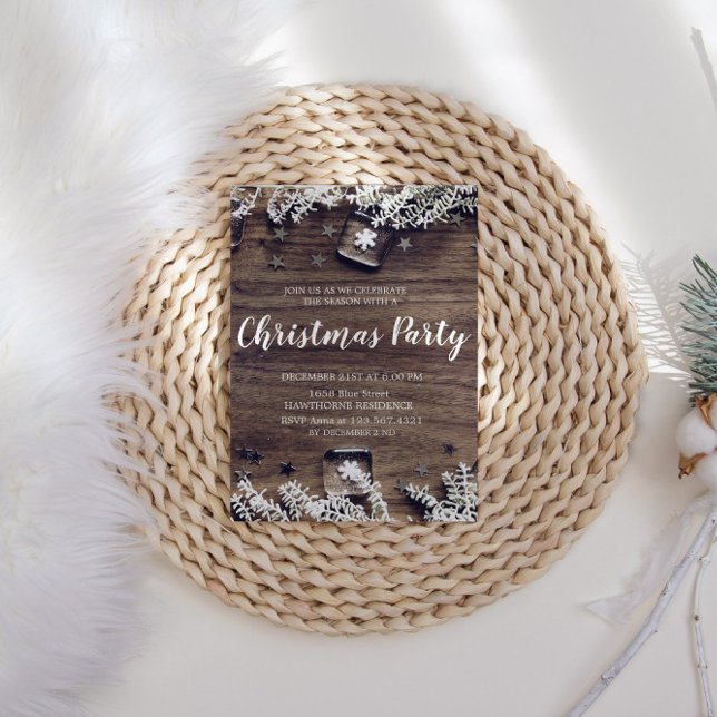 Invitación a la fiesta de Navidades Rustic Wood Sn (Subido por el creador)