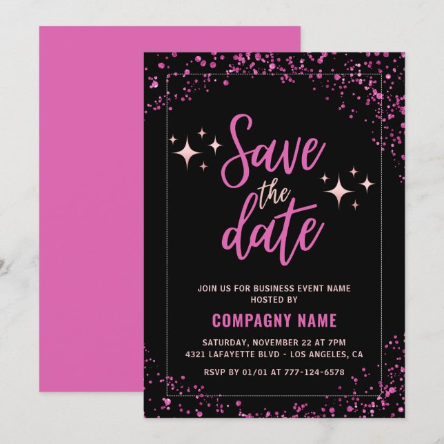 Invitación a la fiesta de negocios rosa Guarde la  (Anverso / Reverso)