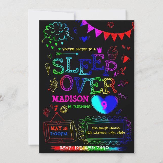 Invitación a la fiesta de Neon Glow slumber (Anverso)