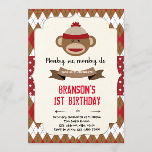 Invitación a la fiesta de niños con monos