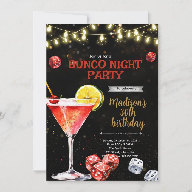 Invitación a la fiesta de noche de Bunco (Anverso)