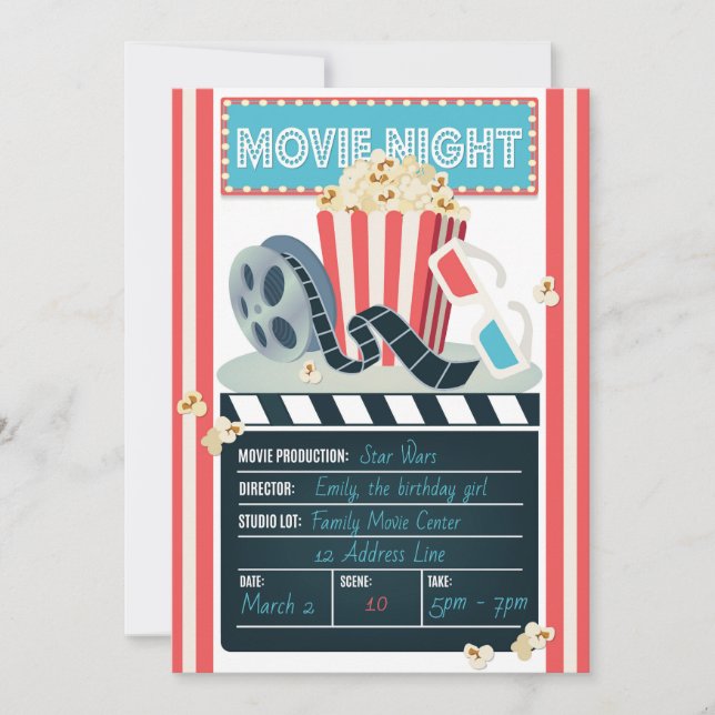 Invitación a la fiesta de noche de cine (Anverso)