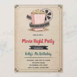 invitación a la fiesta de noche de cine