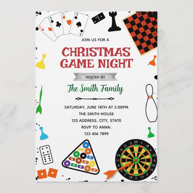 invitación a la fiesta de noche de juegos de Navid (Anverso)