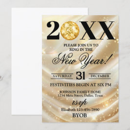Invitación a la fiesta de Nochevieja 2026 dorada y
