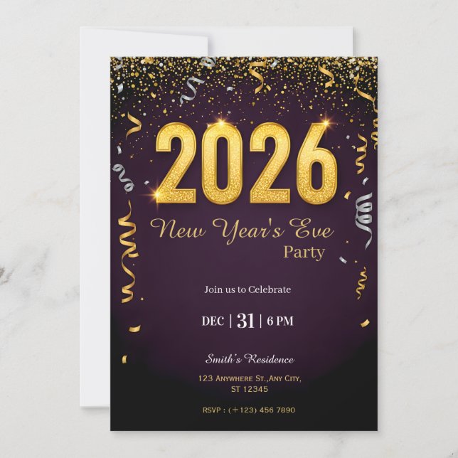 Invitación a la Fiesta de Nochevieja | Celebración (Anverso)