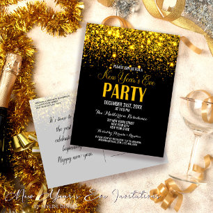 Invitación a la fiesta de Nochevieja de oro negro 