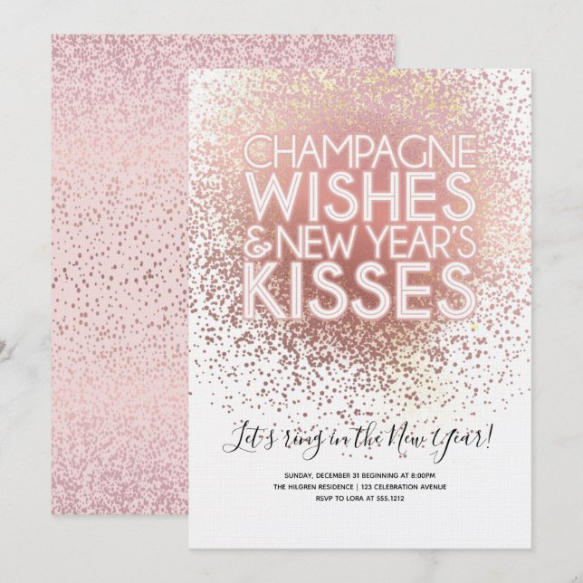 Invitación a la fiesta de Nochevieja de Rose Gold (Anverso / Reverso)
