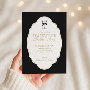 Invitación a la fiesta de Nochevieja en blanco y n