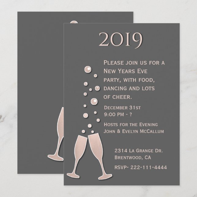 Invitación a la fiesta de Nochevieja en Champagne  (Anverso / Reverso)