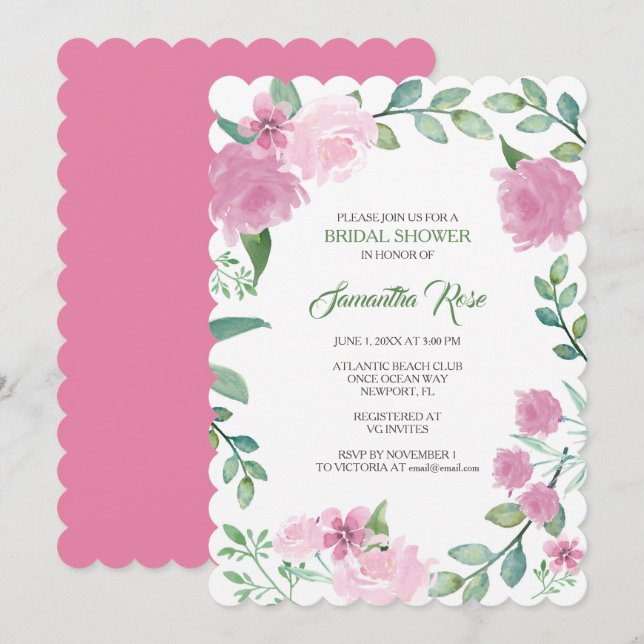 INVITACIÓN A LA FIESTA DE NOVIA, Rosas Rosadas Ver (Anverso / Reverso)