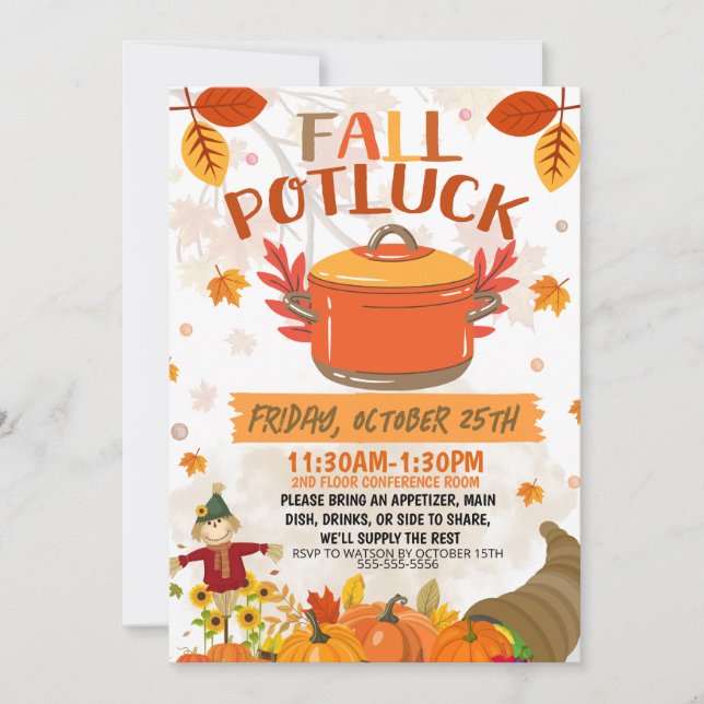Invitación a la fiesta de otoño de Potluck, invita (Anverso)