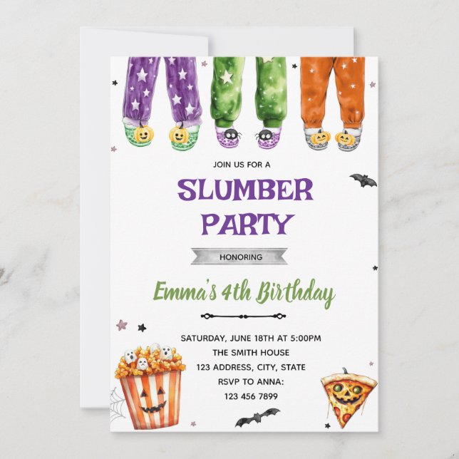 Invitación a la fiesta de pajama de Halloween (Anverso)