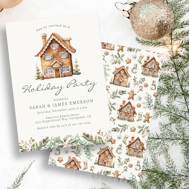 Invitación a la Fiesta de Pan de Jengibre Navideño (Holiday Gingerbread Party Invitation
)