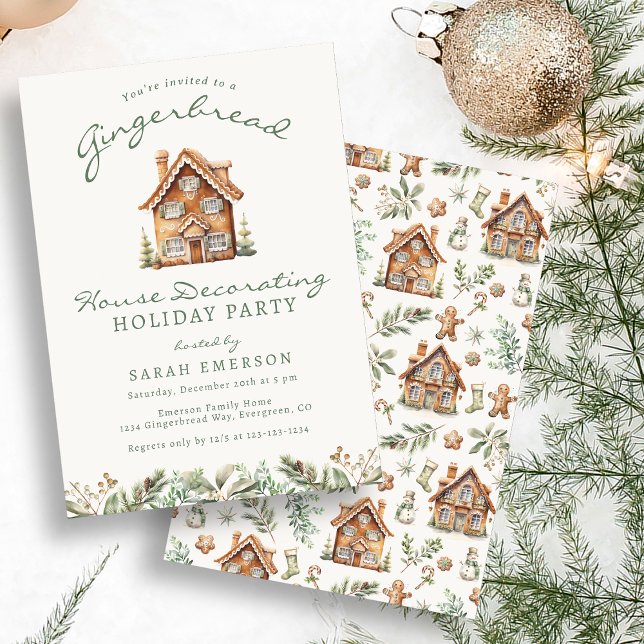 Invitación a la Fiesta de Pan de Jengibre Navideño (Holiday Gingerbread Party Invitation
)