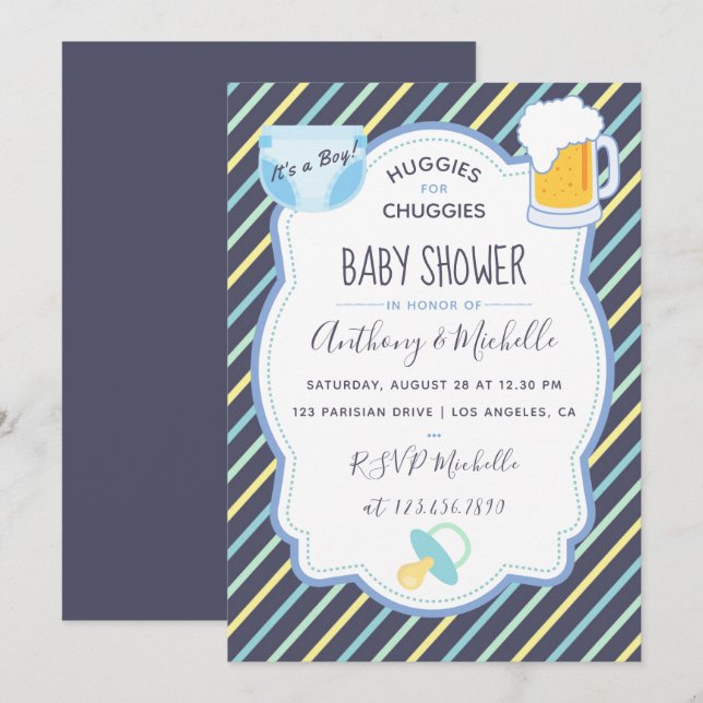 invitación a la fiesta de pañales Huggies for Chug (Anverso / Reverso)