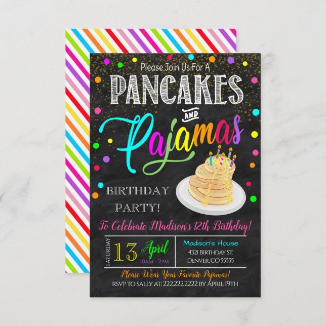 Invitación a la fiesta de pancakes y pijamas (Anverso / Reverso)