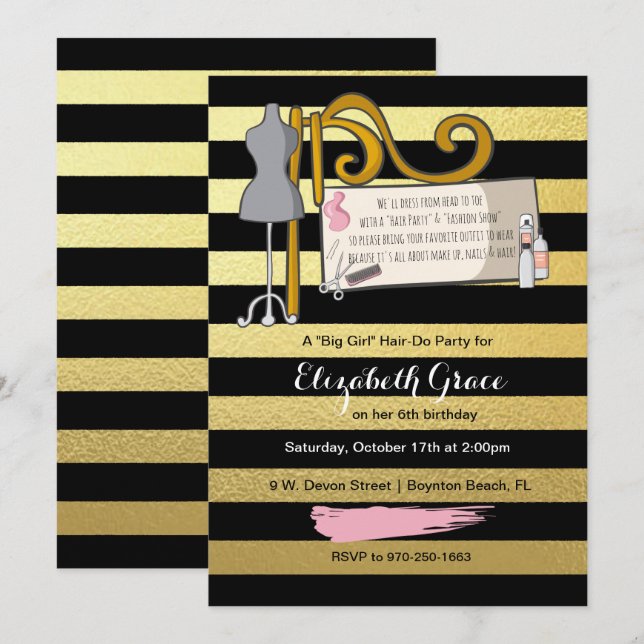 Invitación a la fiesta de pasarela de moda/pelo (Anverso / Reverso)