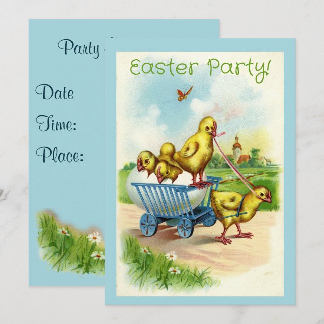 Invitación a la fiesta de Pascua de Chicky Wagon (Anverso / Reverso)