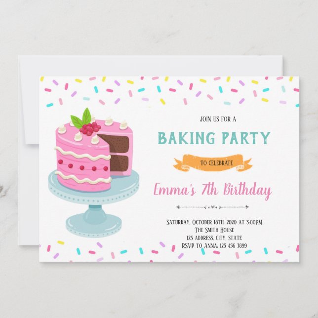 invitación a la fiesta de pastel con sprinkles (Anverso)